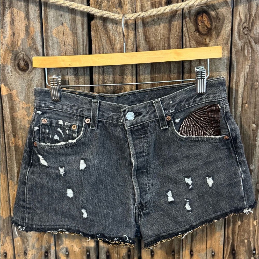 Reworked Vintage Levi's Cutoff Shorts | Hand beaded upcycled | Size 30